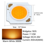 ampoule led blanc froide neutre chaude 6000k 4000k 3000k bridgelux 1835 chip modernes 13x13mm