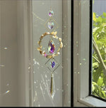 suspension décorative cristal transparent vert violet doré cristaux artisanale élégante jardin intérieur