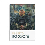 L'image représente la couverture d'un livre consacré à l'artiste Umberto Boccioni, montrant l'une de ses œuvres abstraites.