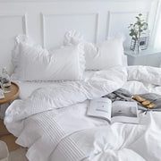 Parure de lit en coton et lin élégante à volants, ensemble literie blanc pour chambre