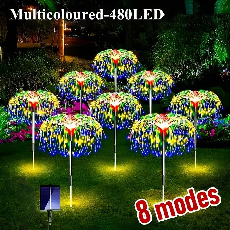 guirlande lumineuse solaire multicolore feux d'artifice moderne extérieure modes fixée piquets led jardin