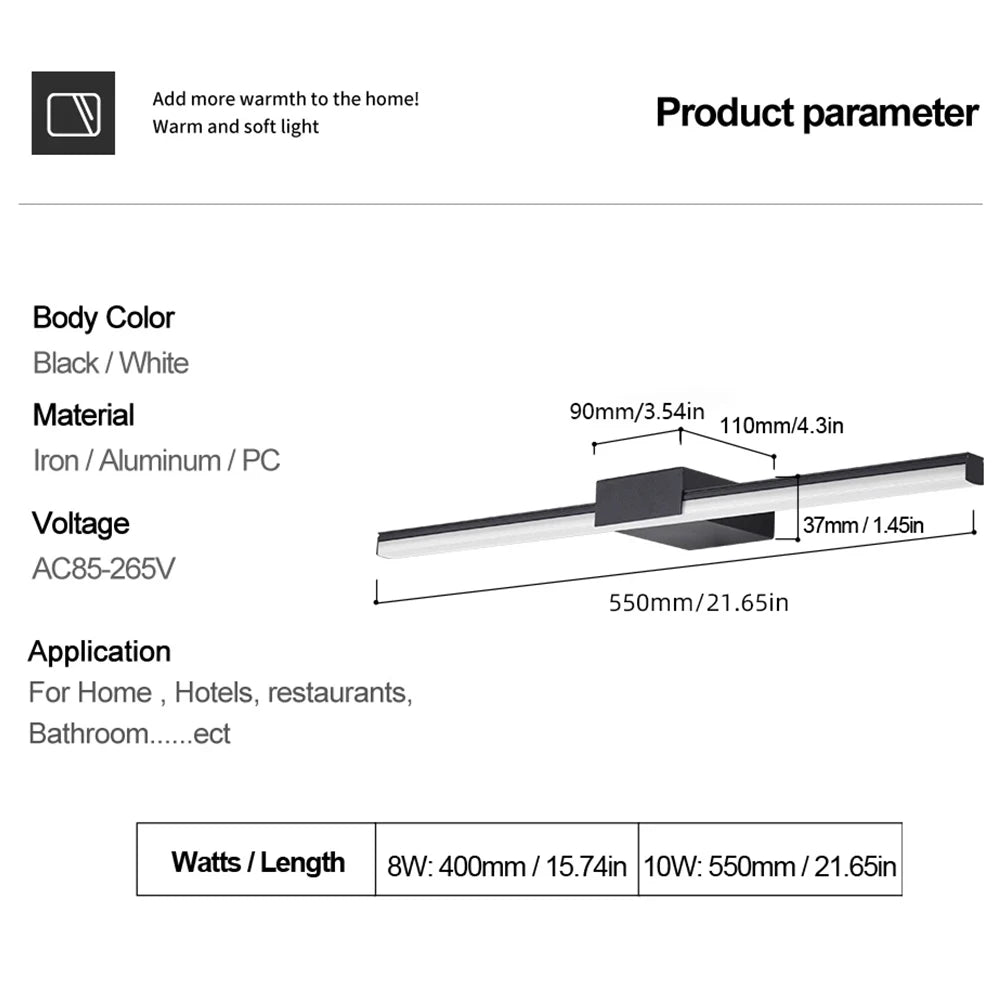 lampe murale led moderne noire blanche 90v 260v 10lumieres 1m2