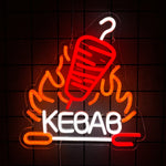 néon lumineux barbecue steak fourchette couteau flamme porc kebab rouge blanc moderne fixations murales