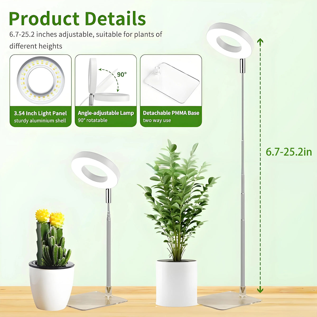lampe led plante réglable télécommande support flexible hauteur ajustable base détachable modernes minimalistes
