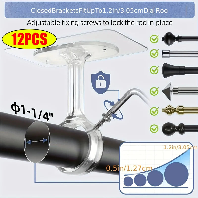supports rideau transparents noirs vis muraux modernes utilisation multiple rond lisses