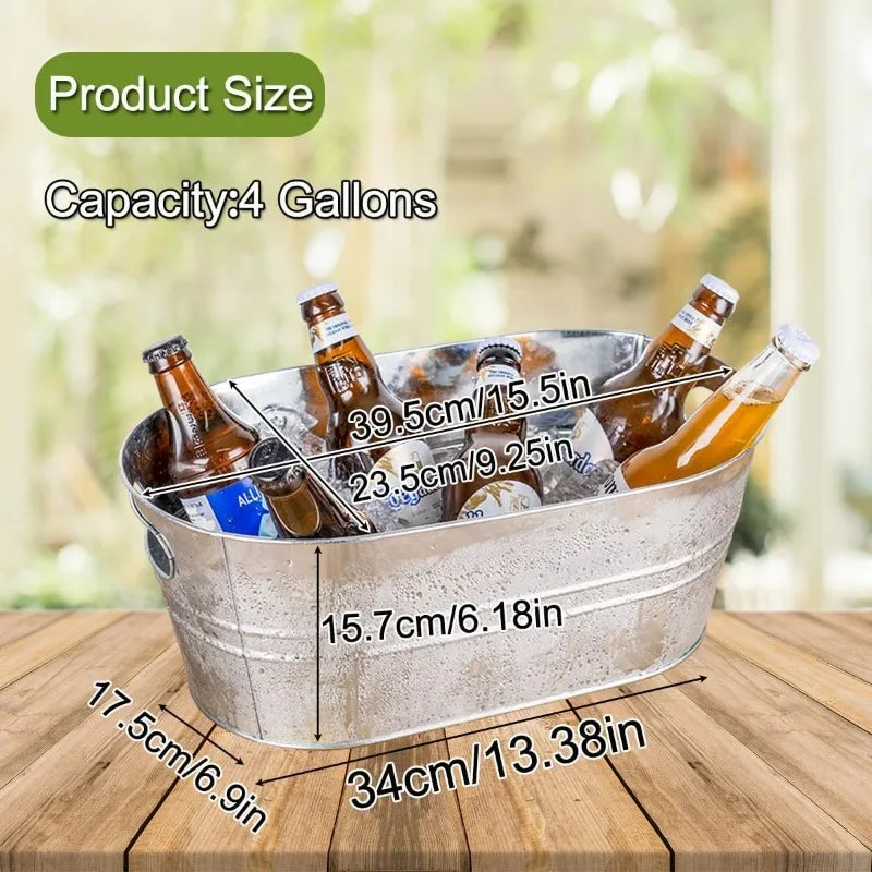 seau glace acier inoxydable argenté refroidisseur boissons fête champêtre rustique gallons capacité grande