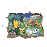 sticker mural 3d pokemon pikachu personnages animés arrière plan naturel adhésif