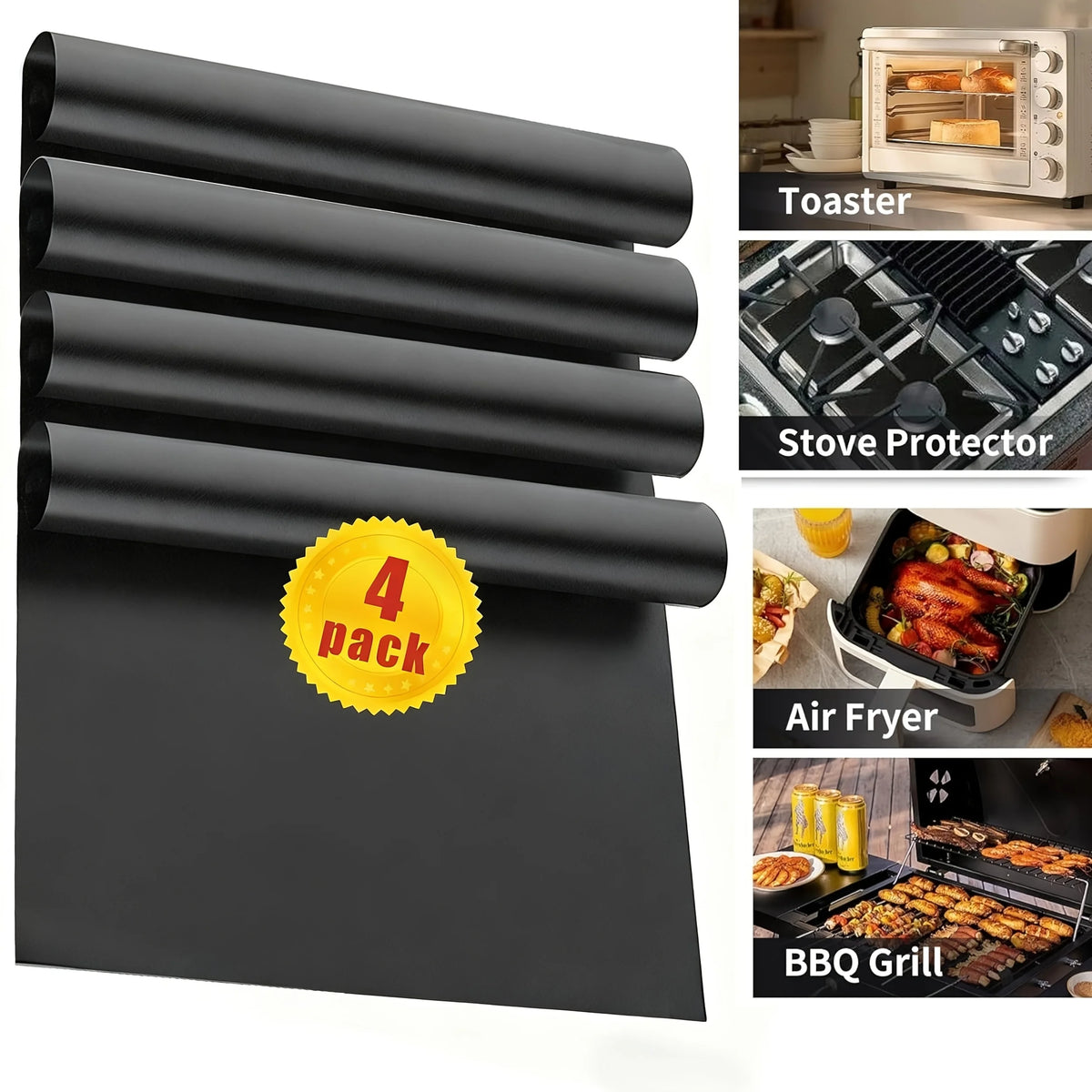 tapis cuisson réutilisable teflon antiadhésif noir four barbecue plaque cuisson lavable machine resistant pratique