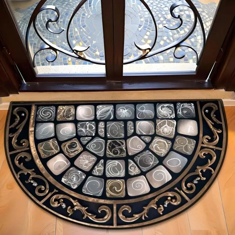 tapis d'entrée multicolore mosaïque antidérapant résistant rides moderne noir blanc floral reliefs disco vintage