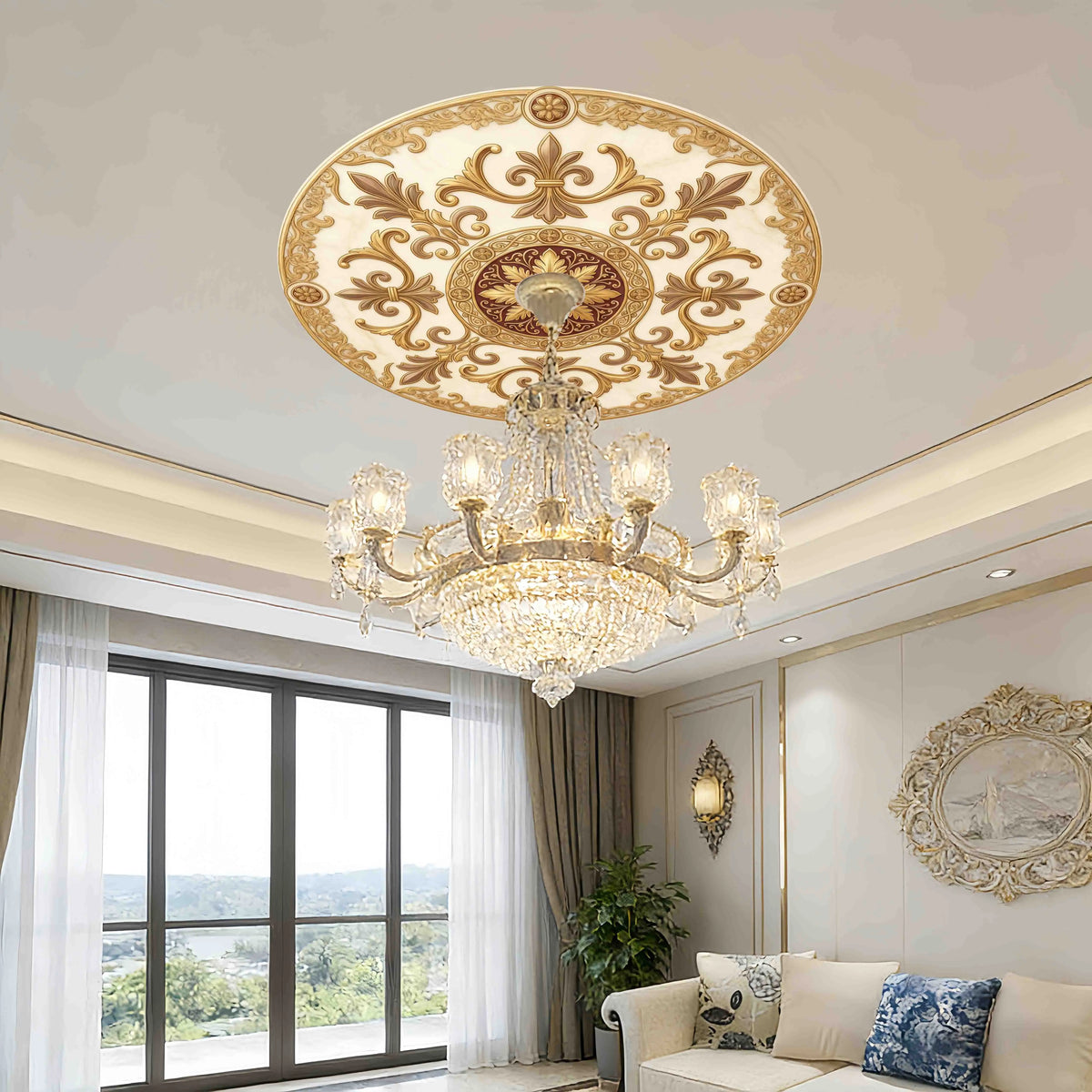 décor autocollant doré ornements floraux motifs géométriques classique 60cm 80cm