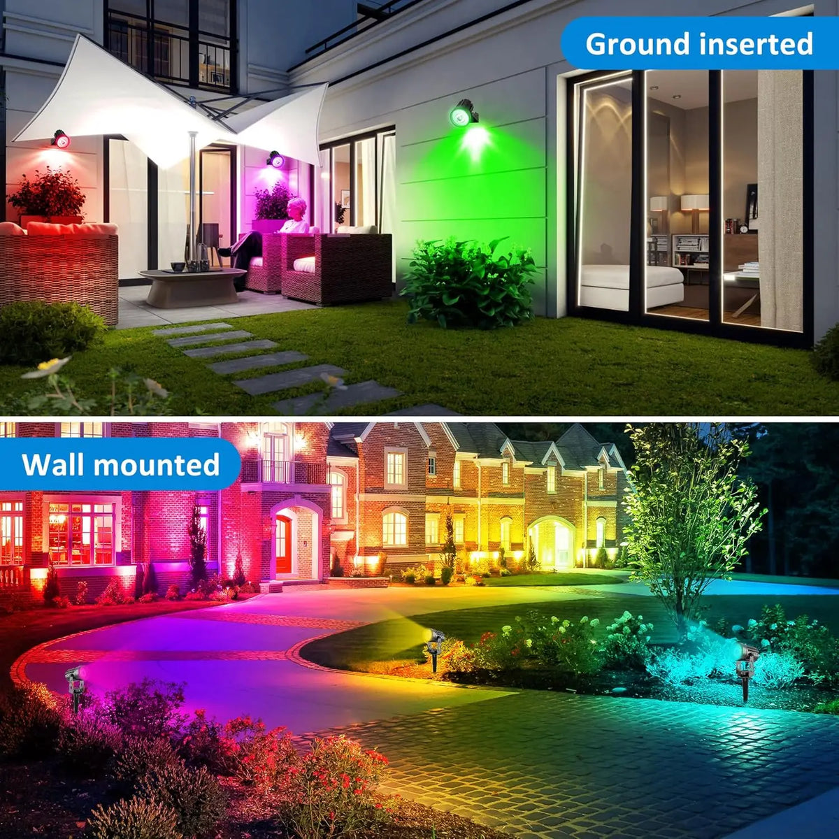 projecteur solaire led changeante ip65 étanche moderne noir matextérieur jardin fixepiquet