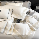 drap lit blanc bordure brodée ultra doux housses taies oreillers classique 18m 20m machine