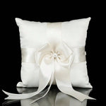 coussin alliance mariage blanc crème satin élégant nœud centre 20cm festive romantique