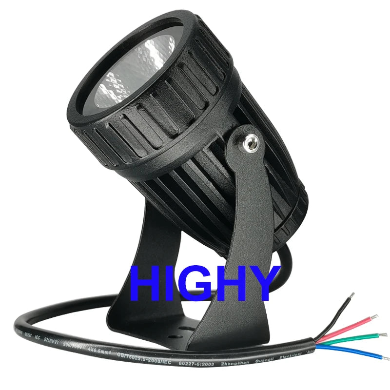 projecteur led jardin 20w ip65 moderne vis fixation câble fil rouge vert bleu