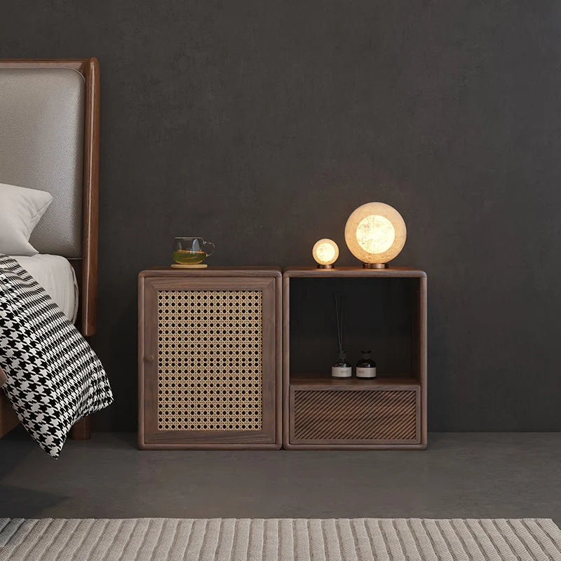 meuble modular bois clair grille moderne poignées vases bougies livres