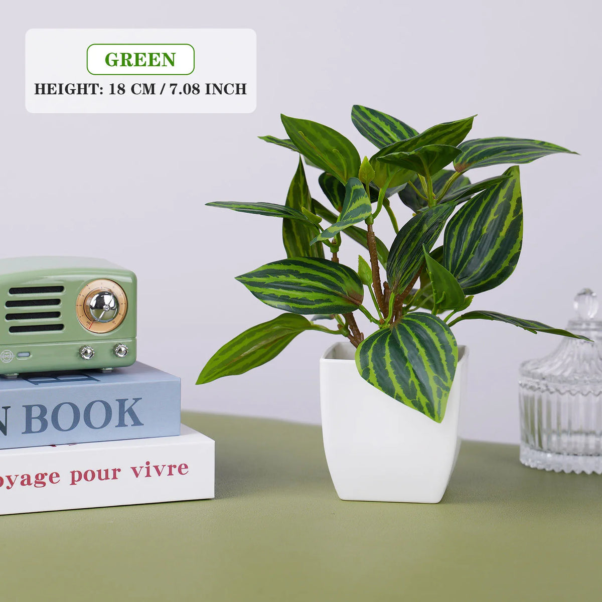 plantes artificielles vertes feuilles rondes moderne pot carré blanc décoration intérieure extérieure ornement festive
