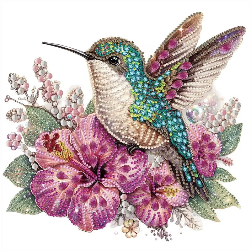 tableau diamants oiseaux fleurs multicolore moderne décoration murale adhésif création artisanale 30x30cm
