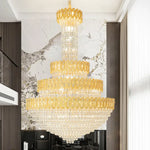 lustre doré cristal transparent classique suspension chaîne ajustable grande taille salon chambre moderne led