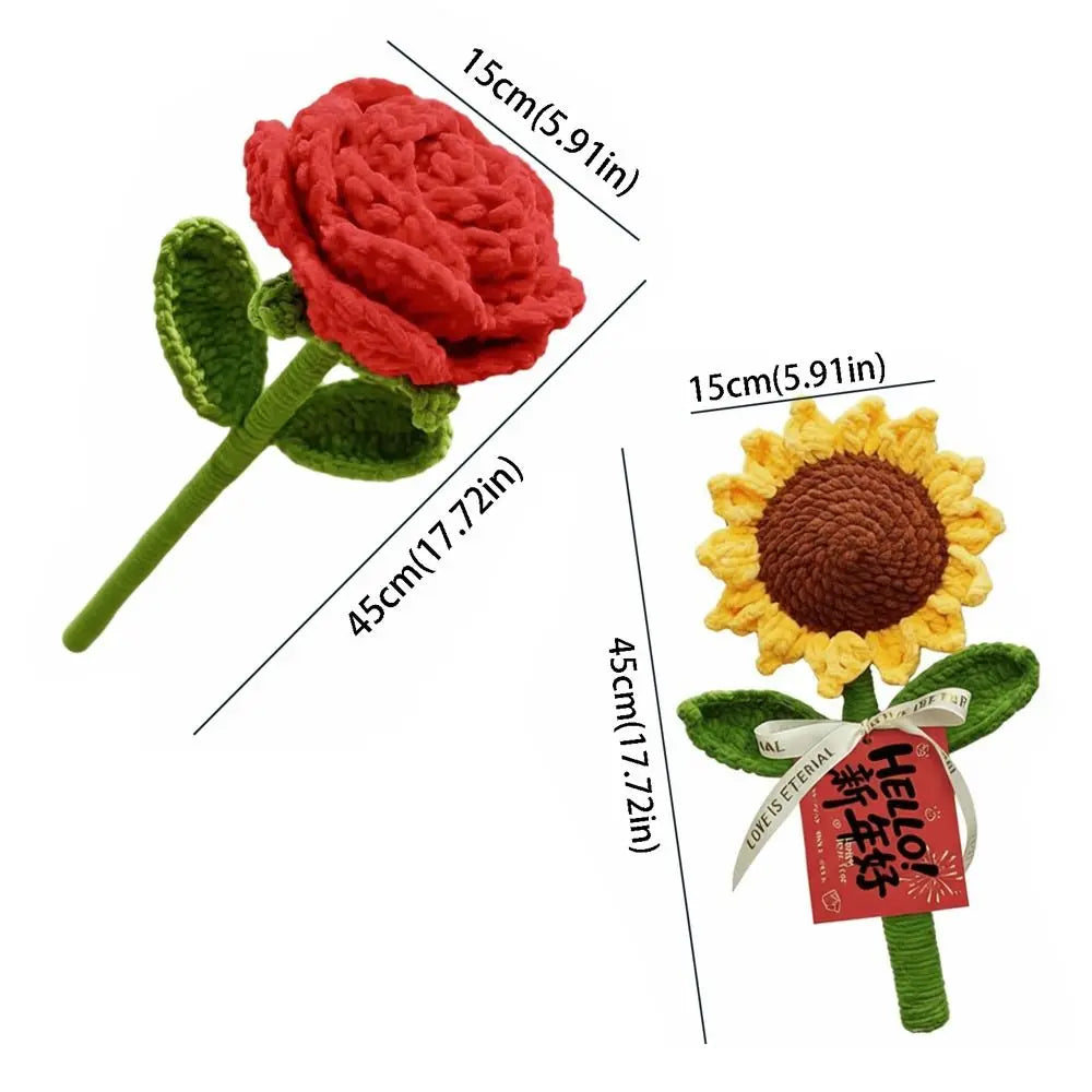 fleurs artificielles tricotées rouge vert décoration maison saint valentin anniversaire trame épaisse opacité ruban