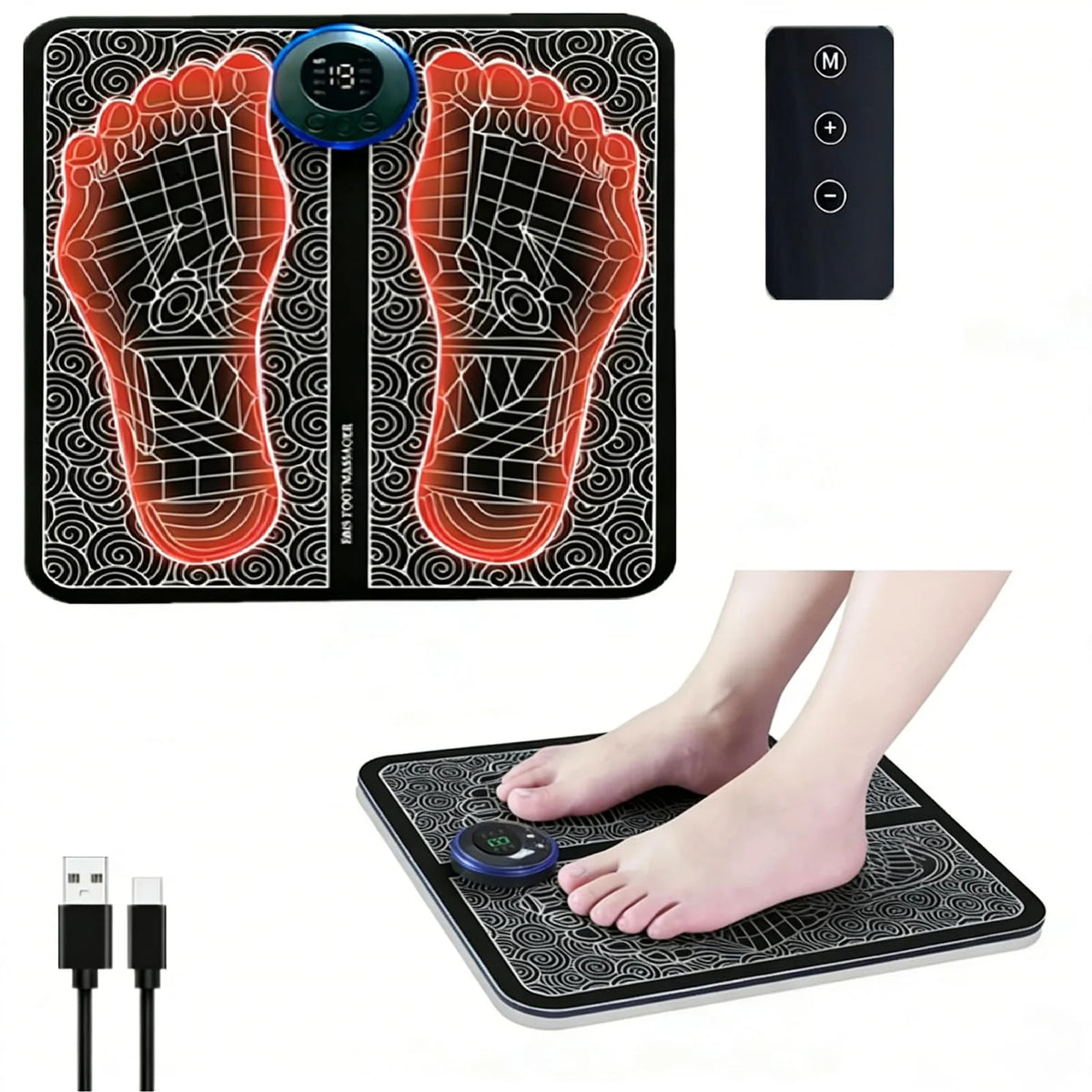 tapis massage pieds électrique ems moderne télécommande ajustable relaxation musculaire confortable minimaliste