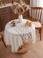nappe brodée lin polyester rectangle motifs géométriques franges bohème rustiqueextérieur mariage fête crème marron