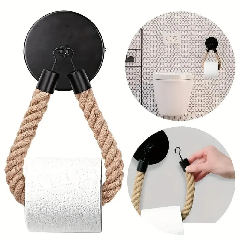 porte rouleau papier toilette rustique corde tressée support mural sans perçage décoration salle bain