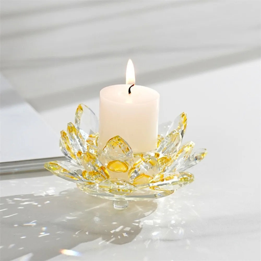 support bougie moderne transparent fleur lotus multicolore rose marron violet élégant décoration intérieure bougies