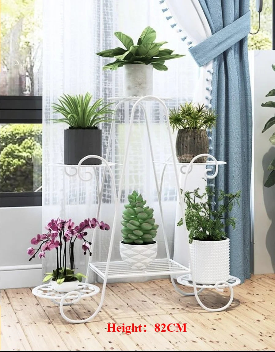 étagère plante métal structure florale courbe élégant pots blancs noirs fixations visuelles
