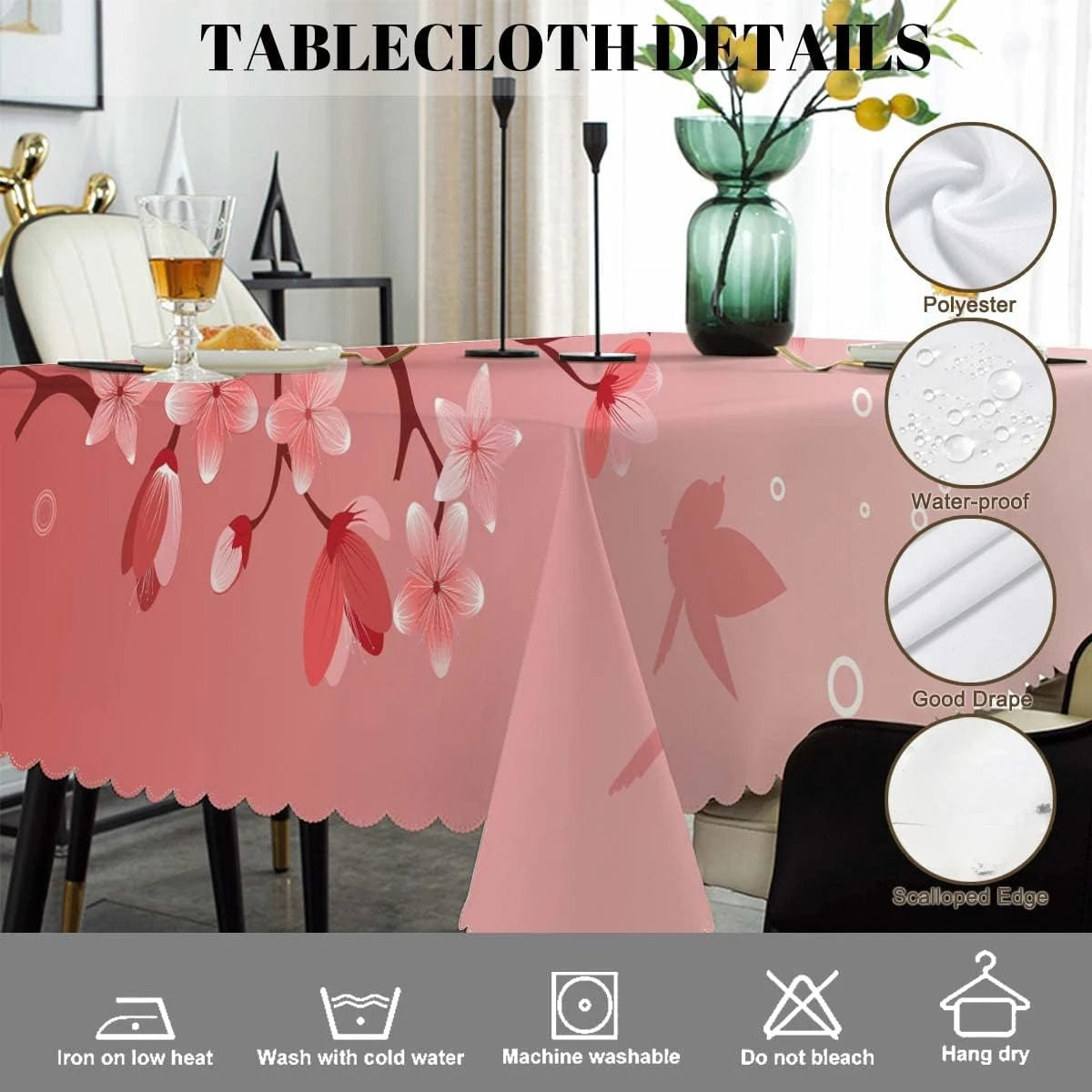 nappe table moderne fleurs cerisier rose papillons motifs floraux réutilisable polyester dimension 132cm 178cm