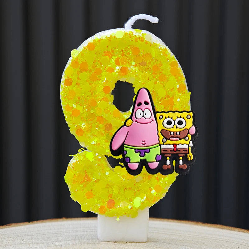 bougies forme chiffres spongebob patrick star anniversaire enfant decoration theme cartoon jaune orange blanc