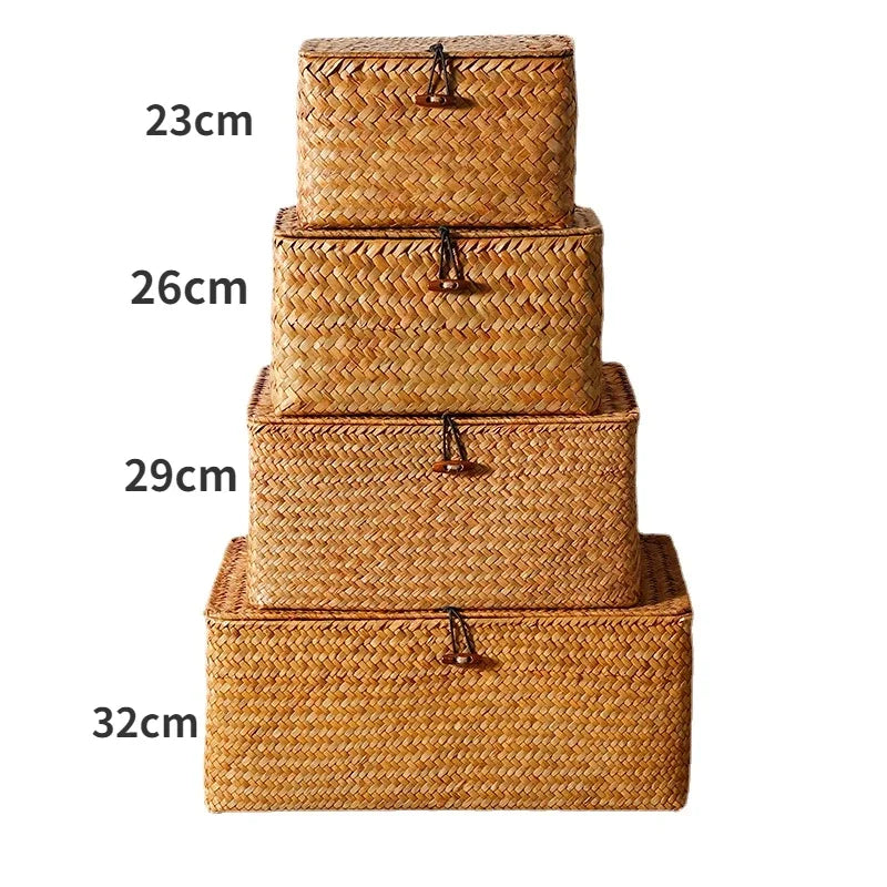 paniers rangement tissés paille naturelle rustiques conteneurs stockage serviettes cosmétiques bain respectueux environnement différents