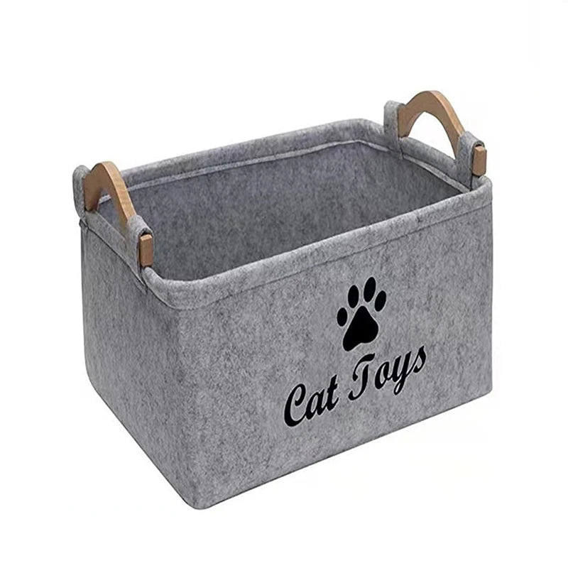 panier jouets chien feutre gris moderne poignées bois 38cm 25cm 18cm