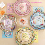 assiettes papier fleuries tasses serviettes occasion fête anniversaire mariage vintage