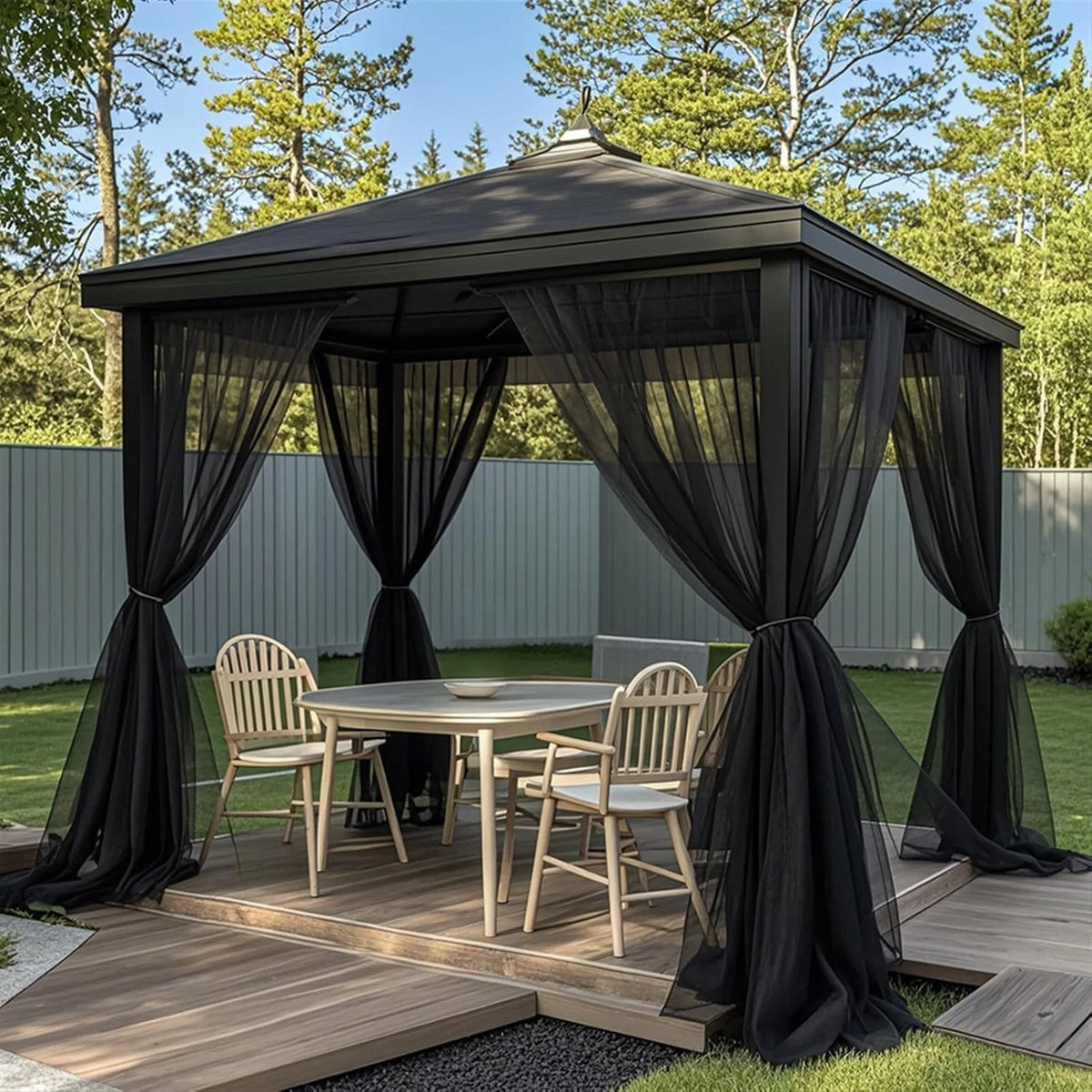 rideau moustiquaire extérieur anti insectes blanc semi transparent décoration patio bohème tringle incluse pliable
