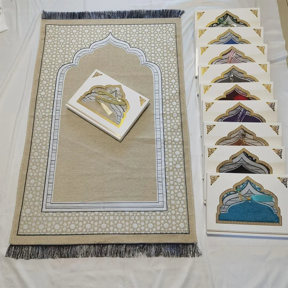 tapis prière islamique géométrique polyester bleu vert gris violet moderne