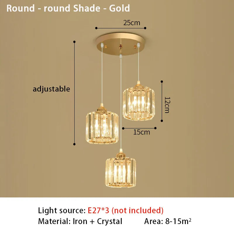 suspension lumineuse moderne élégante dorée strass ajouré transparent e27 cristal lumière intérieure