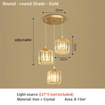 suspension lumineuse moderne élégante dorée strass ajouré transparent e27 cristal lumière intérieure