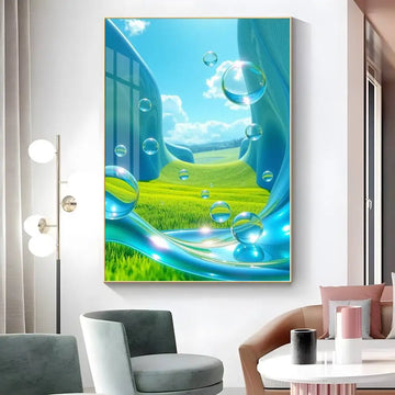 affiche murale moderne paysagiste urbaine fleurs bulles ciel planète cadre