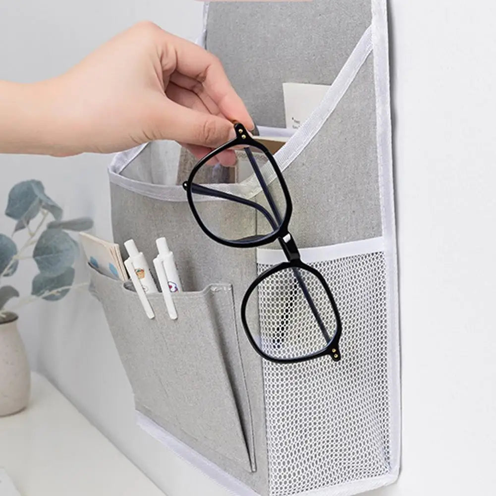 sac rangement mural gris clair moderne toile nylon pratique crochet lunettes carnets stylos