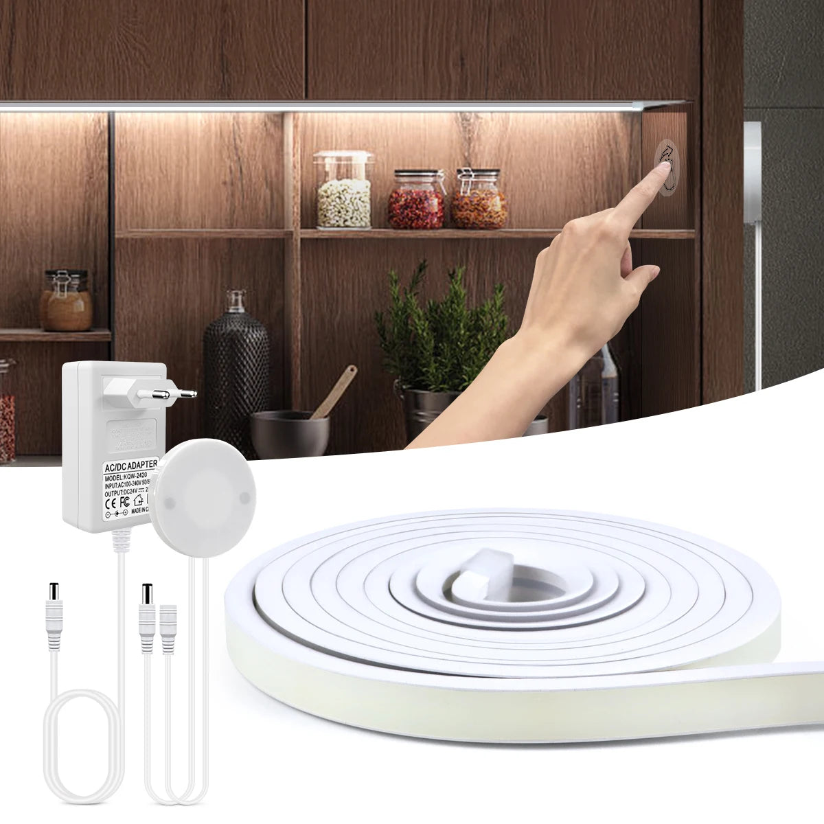 ruban led blanc moderne minimaliste interrupteur tactile adaptateur secteur clips fixation