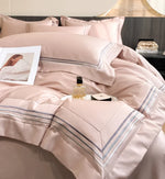draps lit coton rose pâle rayures horizontales gris modernes 150cm 180cm 200cm