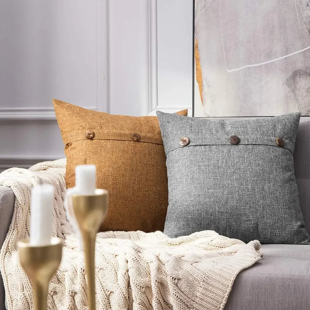 housse coussin carré marron gris vert blanc moderne nordique 45x45cm decoration intérieure tissu lin