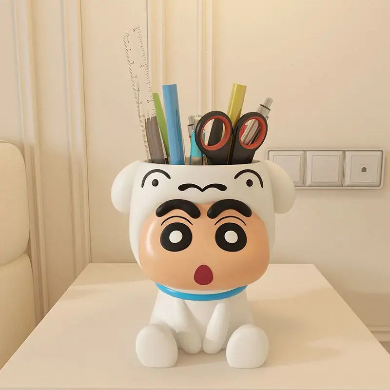 rangement porte stylos accessoires cartoon shin chan blanc orange bleu
