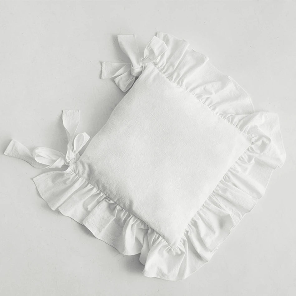 housse coussin chaise carrée blanche volants coton vintage décoration salon salle manger décoratif