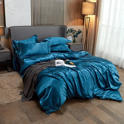 Parure de lit en soie Tencel 180x200 cm couleur noire sur un lit moderne