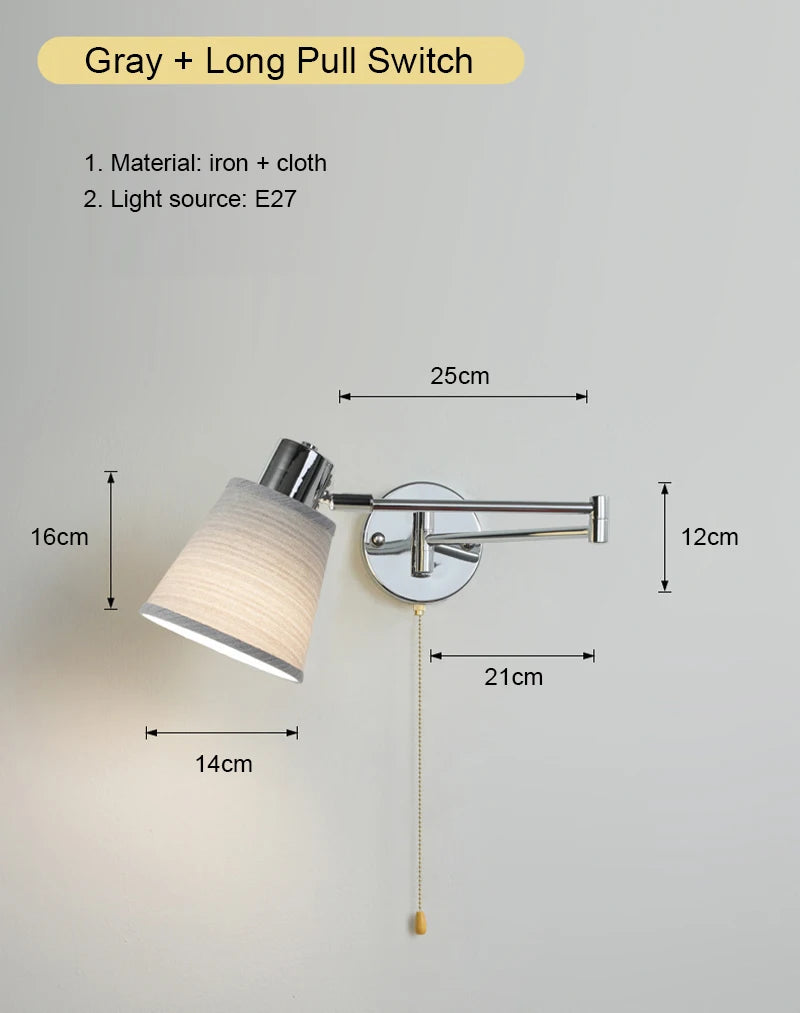 lampe murale articulée chrome plissée éclairage quotidien moderne interrupteur cordonversible
