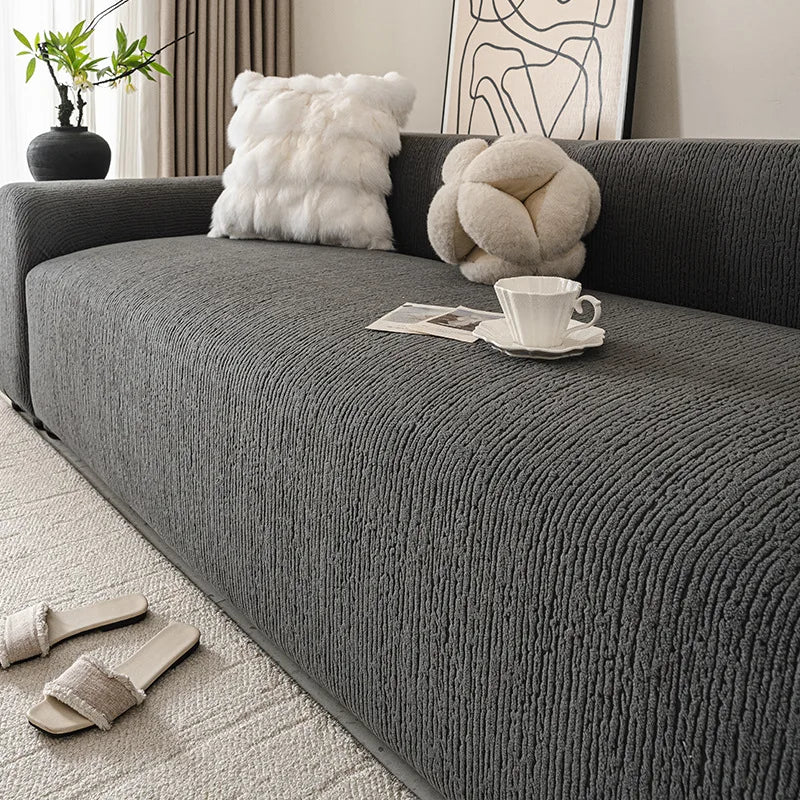 housse canapé rayures beige gris moderne polyestère lavable 90 300cmversible