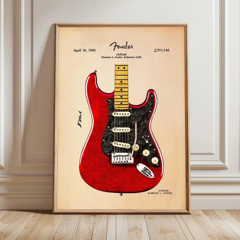 affiche art guitare vintage rétro toile impression sans cadre décoration maison salon