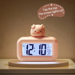 réveil horloge numérique led rose clair indicateur date température cochon figurine minimaliste