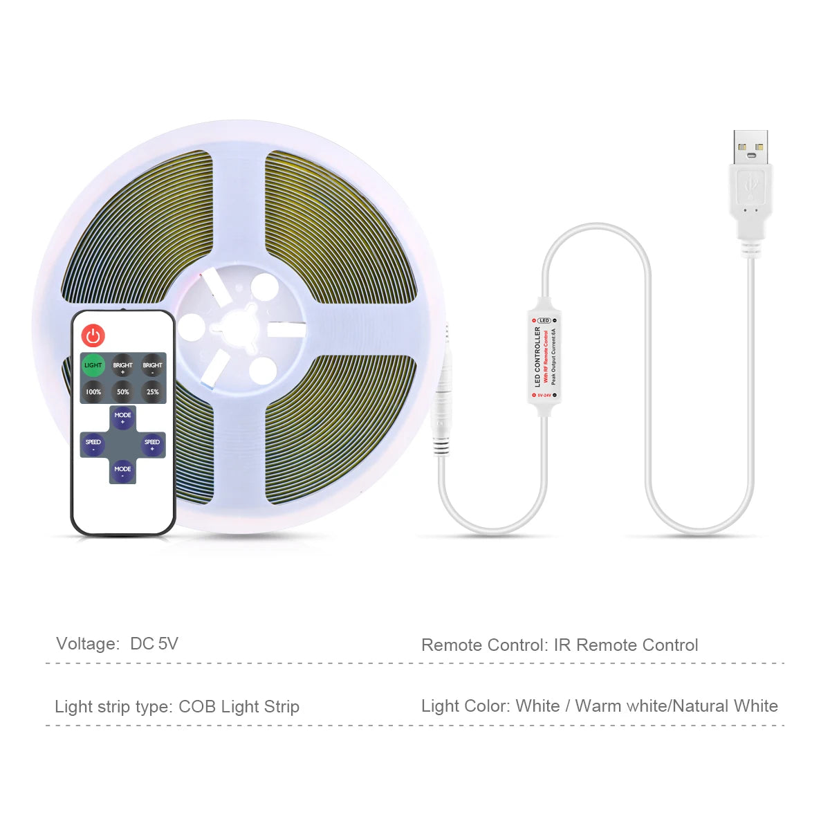 ruban led blanc blanc chaud adhésif rayures noires 3000k 6500k télécommande usb moderne